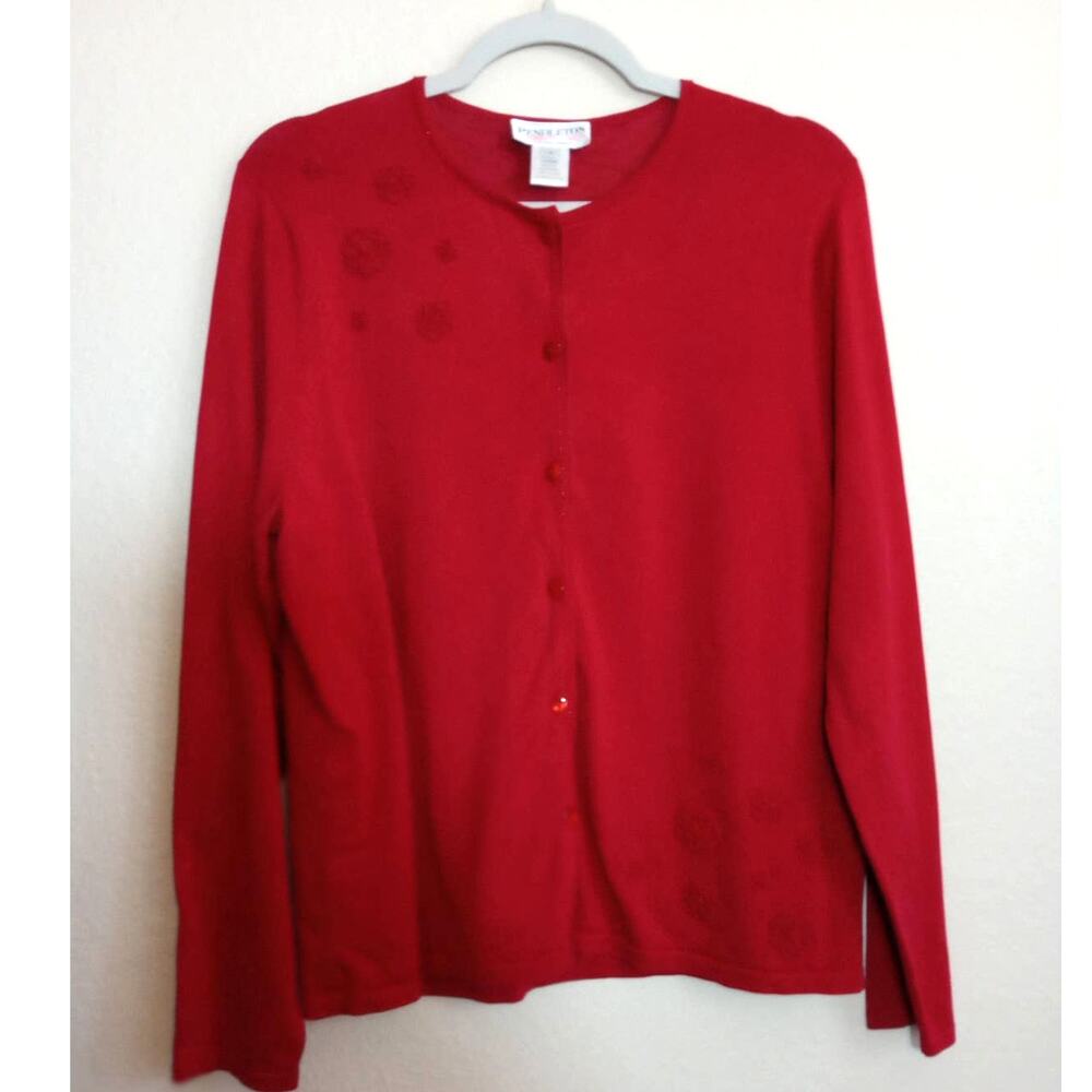 VTG Red Silk Floral Embroidered Cardigan Sweater by Pendleton L